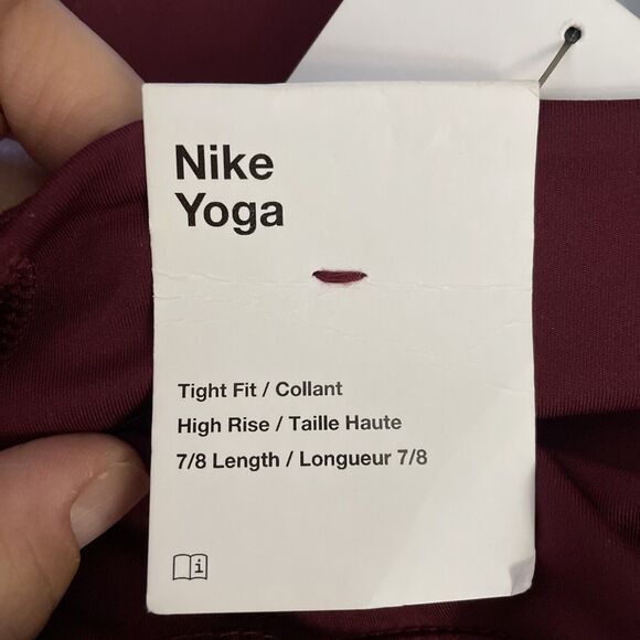 Nike Yoga Burgundy Dri-Fit Tight Fit High Rise 7/8 Length Leggings NWT Size M - Picture 7 of 8